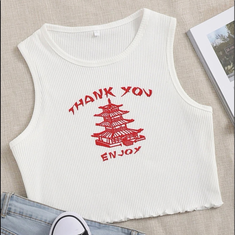 Plus Size Thank You Enjoy Graphic Print Crop Top